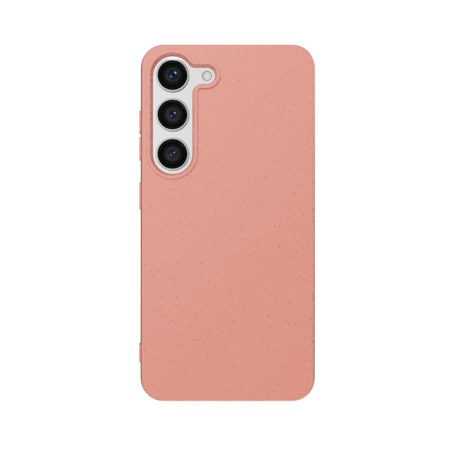 A pink, solid color Samsung phone case with a raised rim design and a textured matte surface
