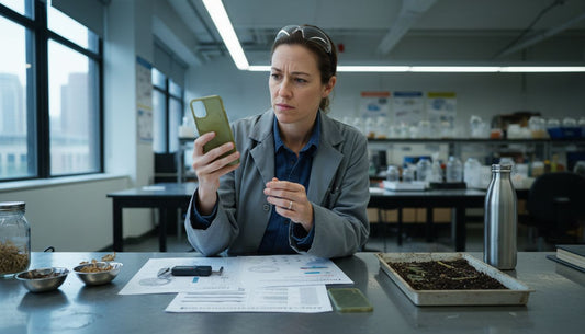 Technician inspecting compostable phone case