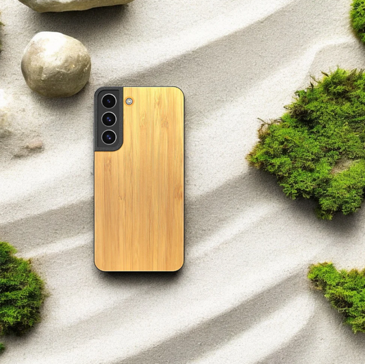 A natural wood phone case made of bamboo.