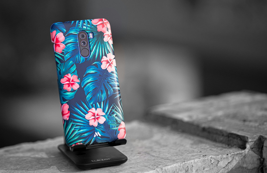 A biodegradable case with a floral design