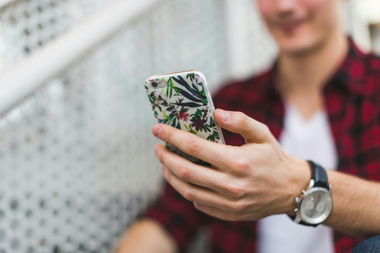 A phone case crafted from recycled plastic materials.