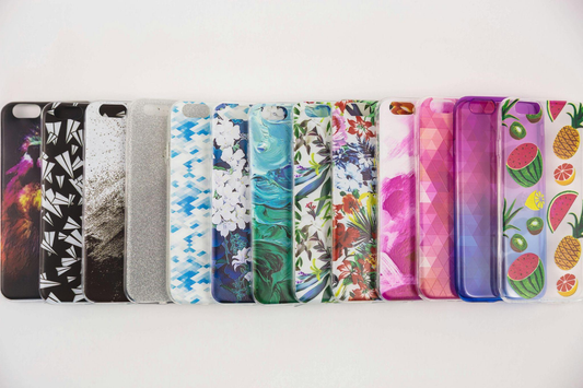 A selection of stylish custom phone cases made from sustainable materials