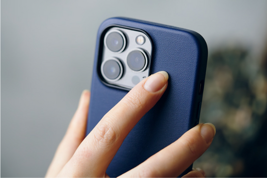 handing holding blue eco-friendly iphone case