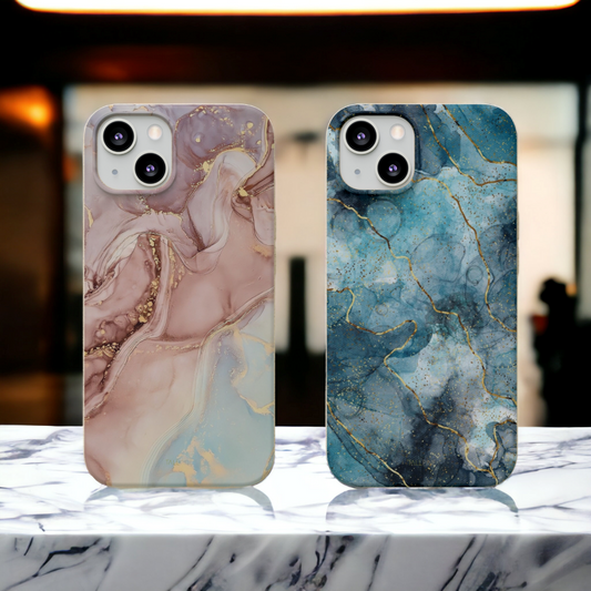 Eco-friendly phone cases with a marble pattern