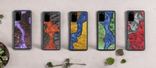 a range of stunning resin & wood phone cases