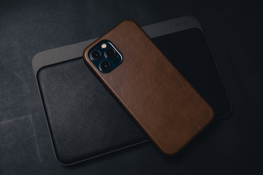 brown phone case on the table