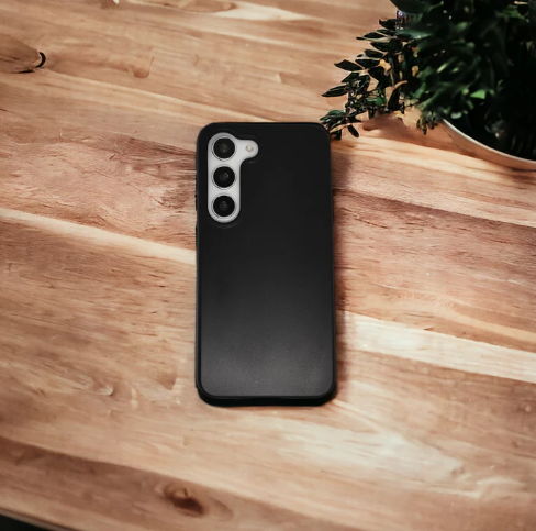 A black compostable phone case