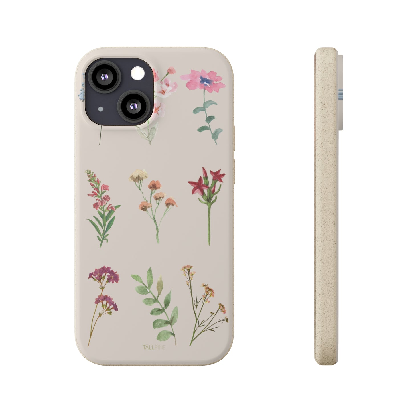 Watercolor Flowers - Eco Case iPhone 13 Mini - Tallpine Cases | Sustainable and Eco-Friendly - Beige Flowers Nature