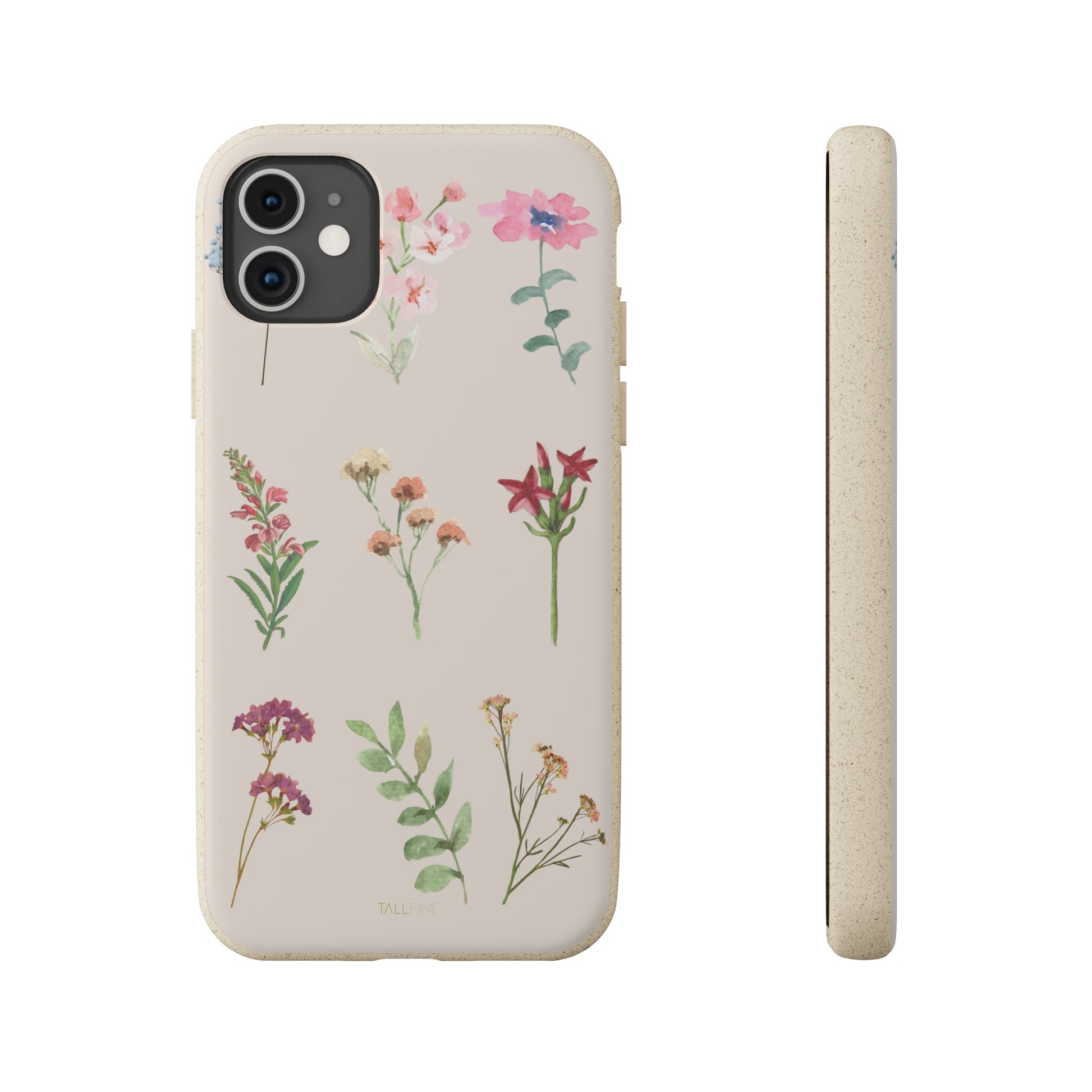 Watercolor Flowers - Eco Case iPhone 11 - Tallpine Cases | Sustainable and Eco-Friendly - Beige Flowers Nature