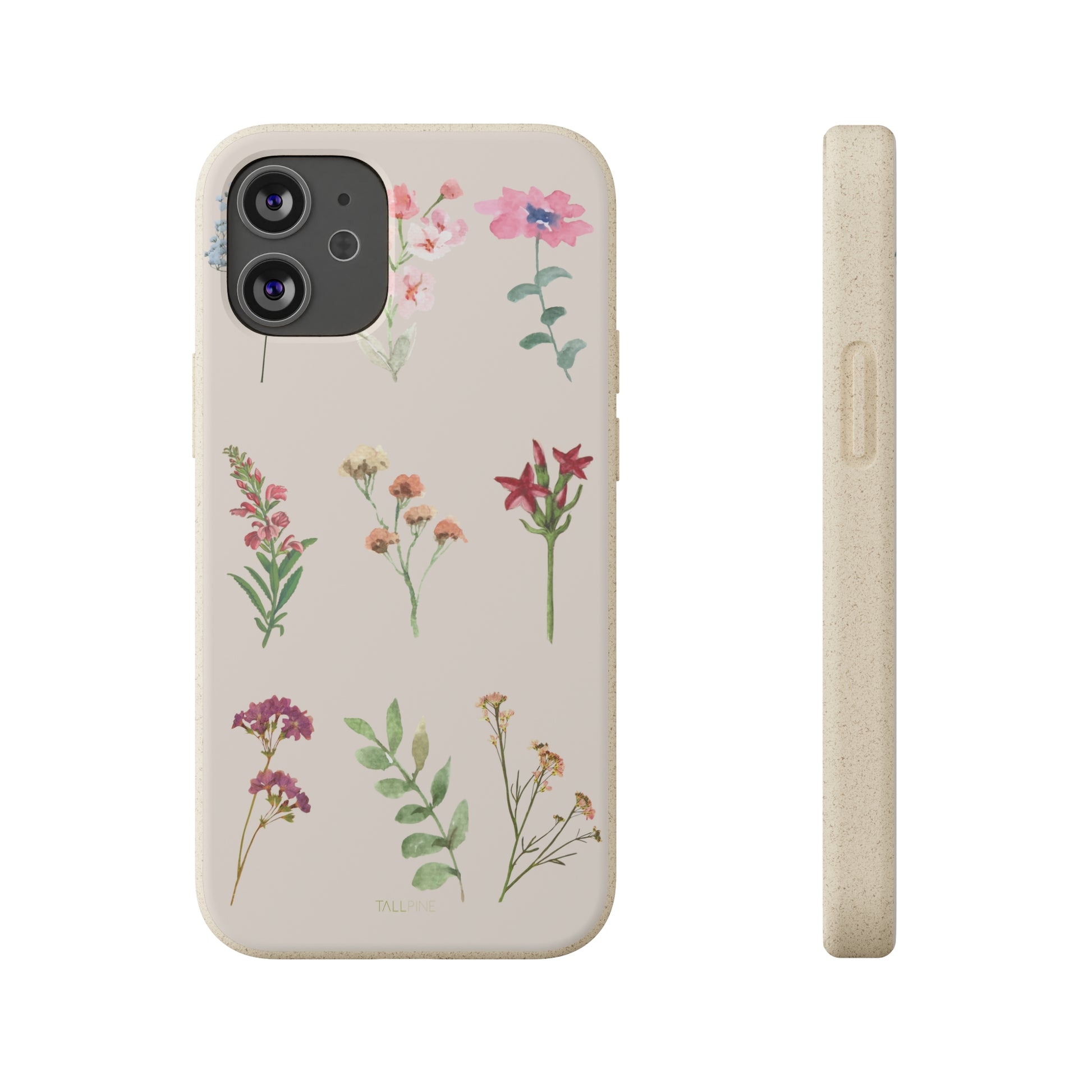 Watercolor Flowers - Eco Case iPhone 12 Mini - Tallpine Cases | Sustainable and Eco-Friendly - Beige Flowers Nature