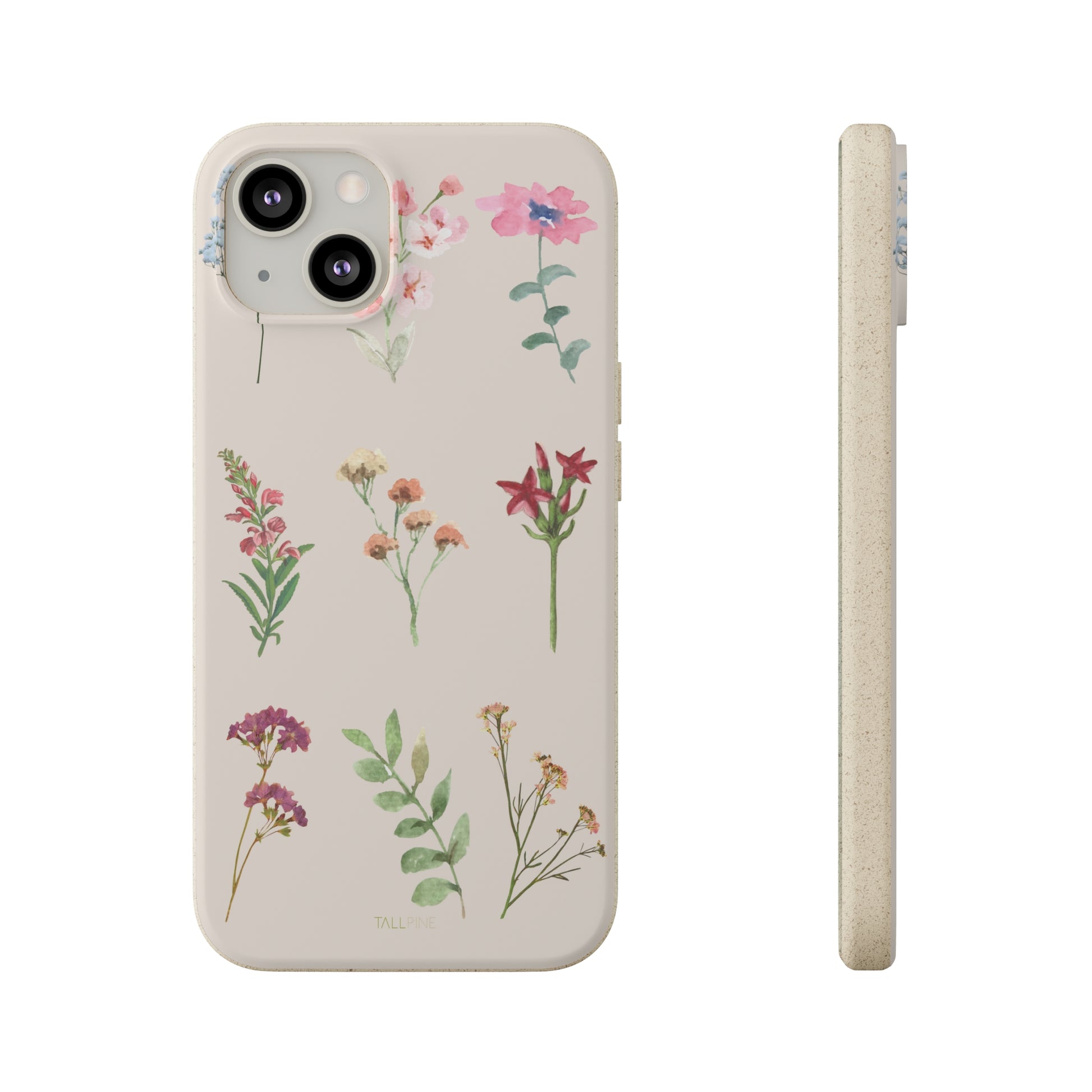 Watercolor Flowers - Eco Case - Tallpine Cases | Sustainable and Eco-Friendly - Beige Flowers Nature