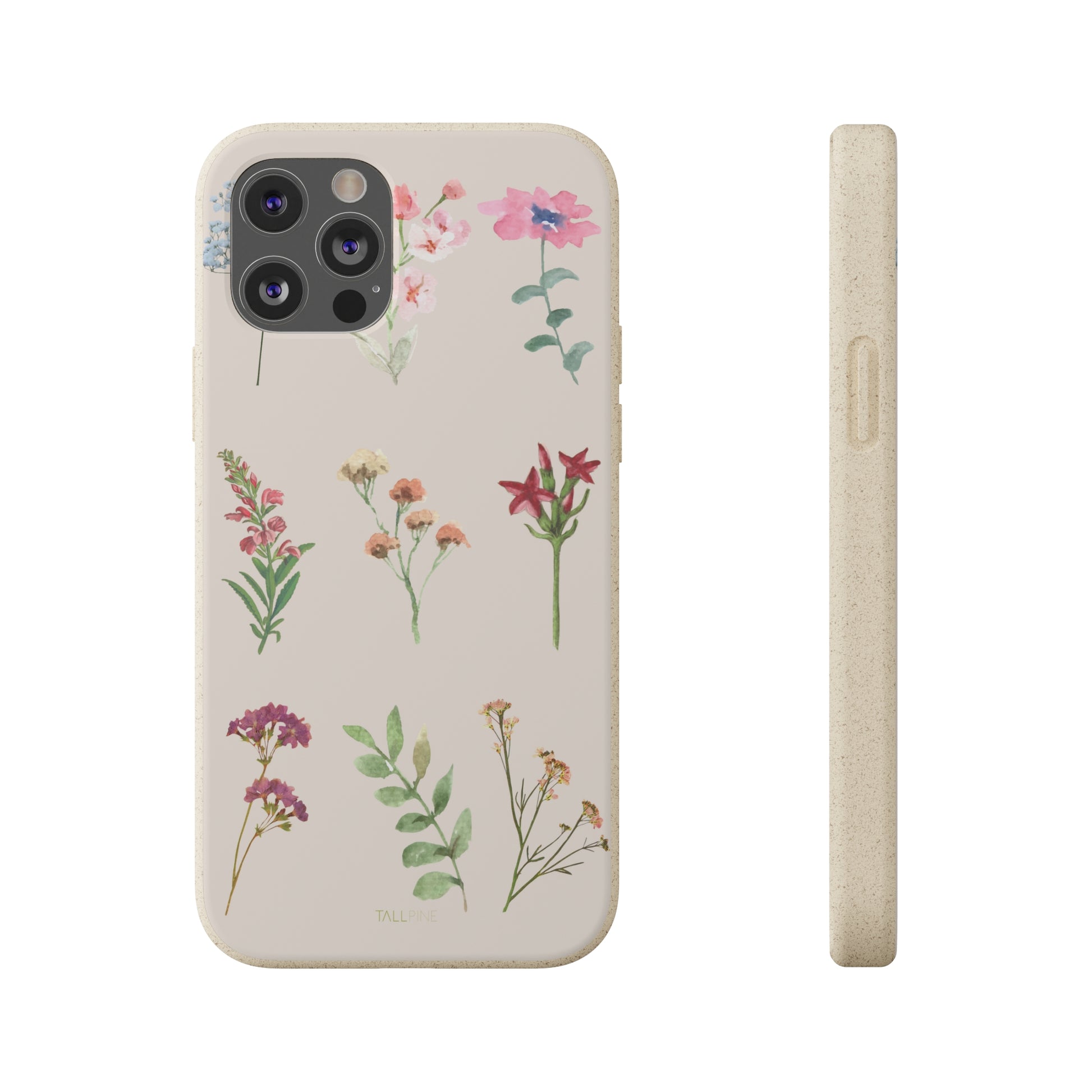 Watercolor Flowers - Eco Case iPhone 12 Pro - Tallpine Cases | Sustainable and Eco-Friendly - Beige Flowers Nature