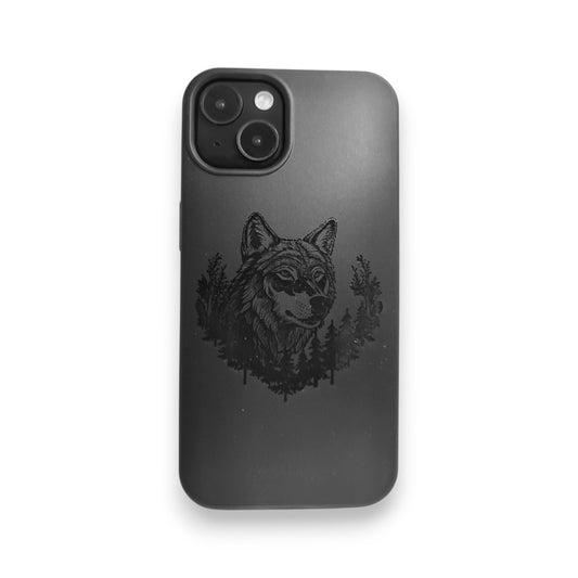 Compostable iPhone Case - Black - 3D Engraved - Wolf of the Ancient Forest