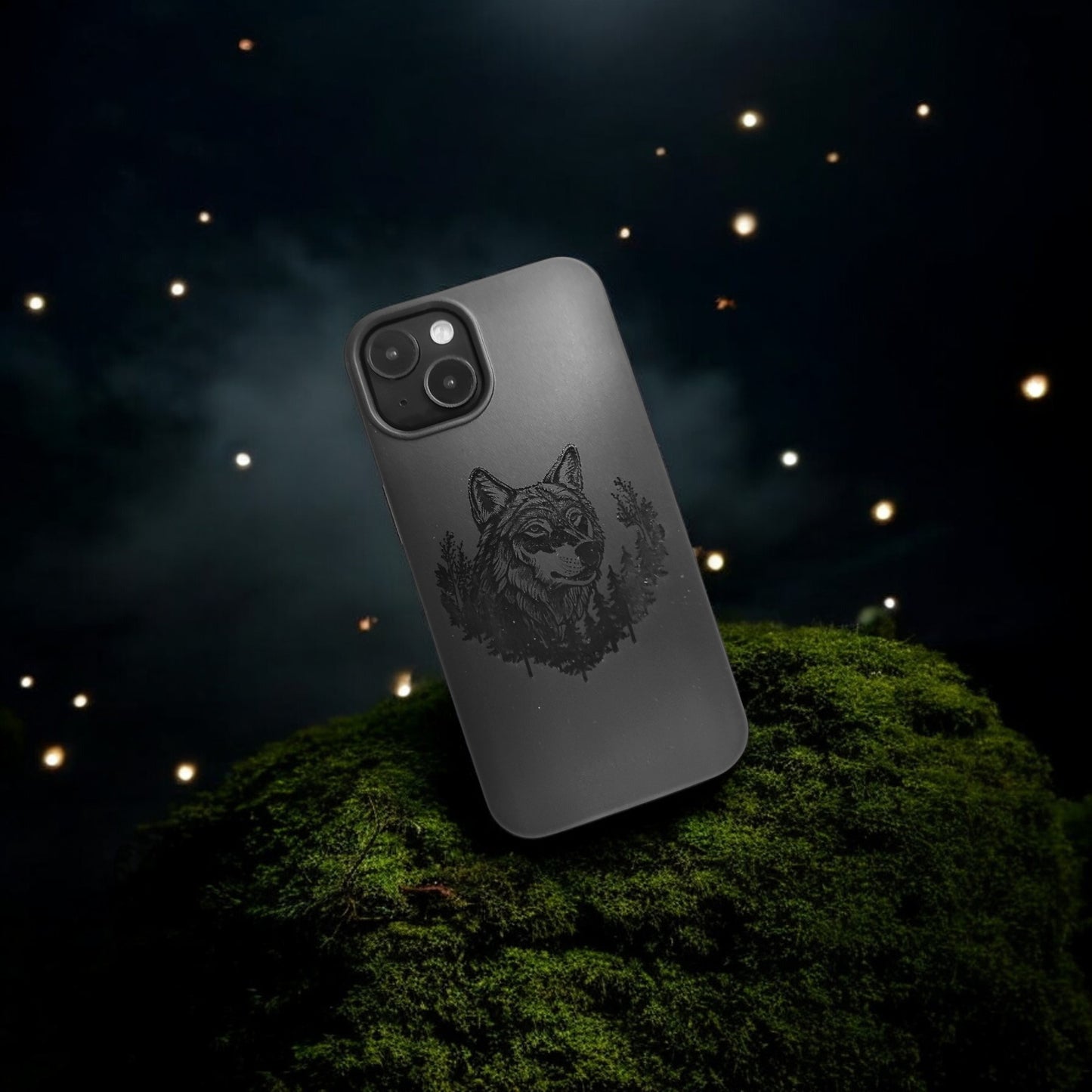 Compostable iPhone Case - Black - 3D Engraved - Wolf of the Ancient Forest