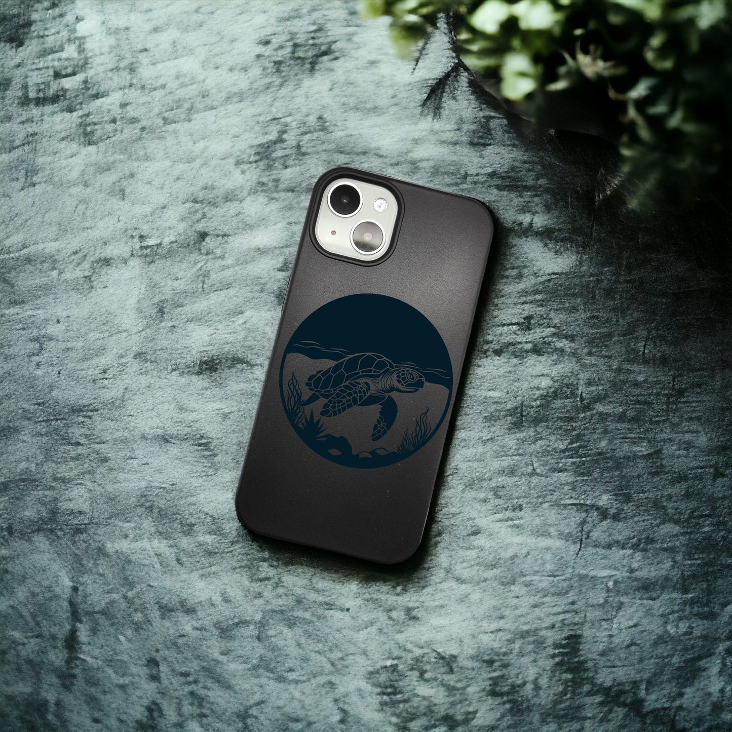 Compostable iPhone Case - Black - Engraved Turtle