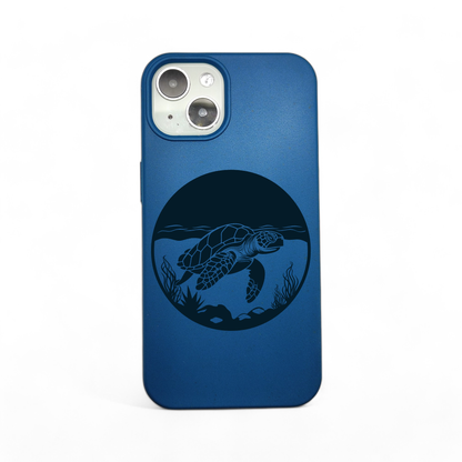 Compostable iPhone Case - Neptune Blue - Engraved Turtle