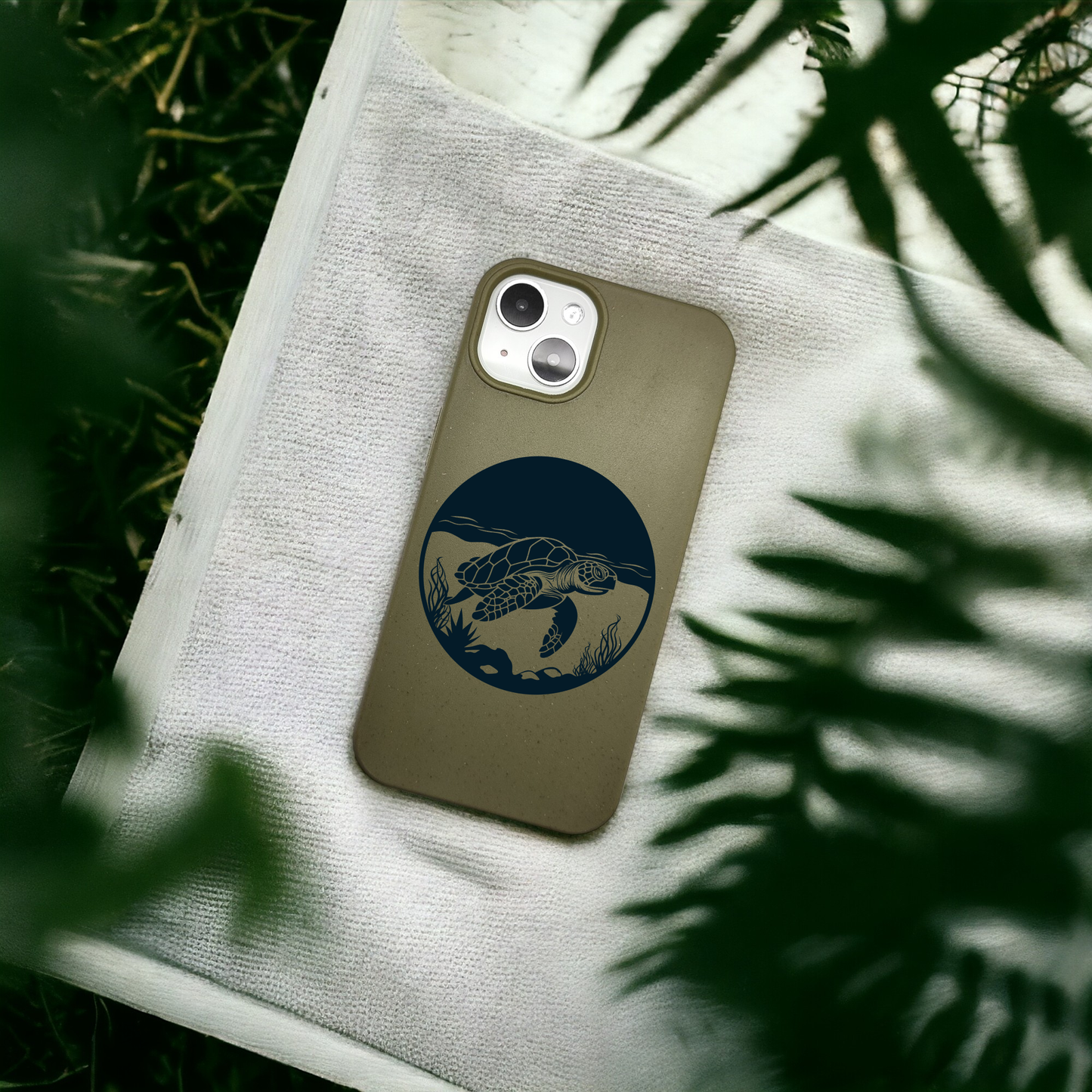 Compostable iPhone Case - Forest Green - Engraved Turtle