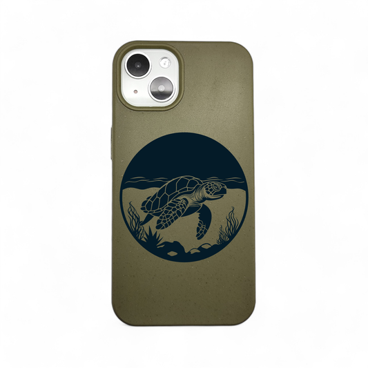 Compostable iPhone Case - Forest Green - Engraved Turtle