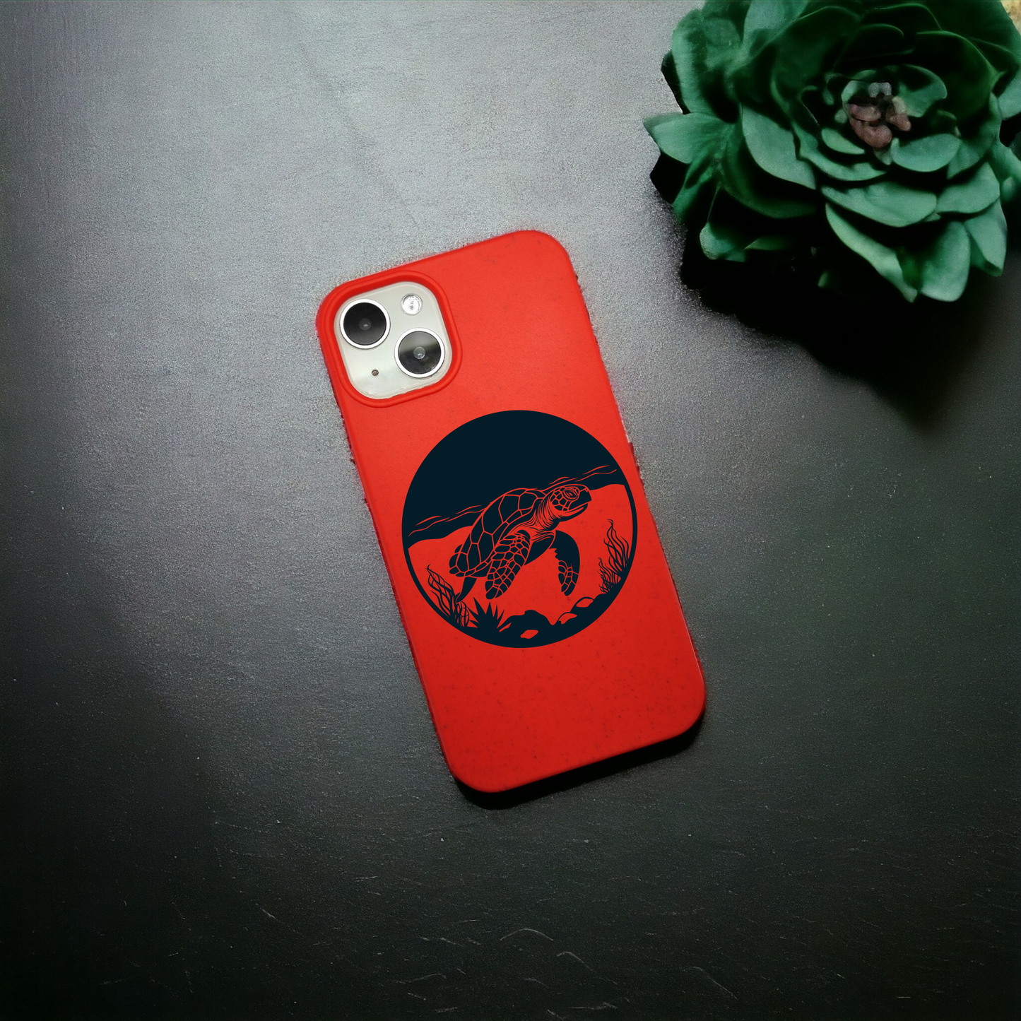 Compostable iPhone Case - Red - Engraved Turtle