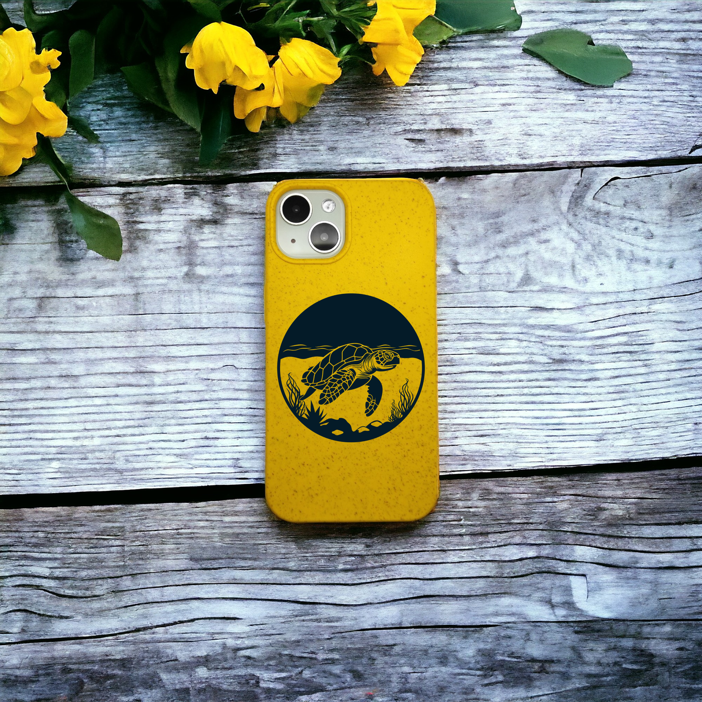 Compostable iPhone Case - Yellow - Engraved Turtle