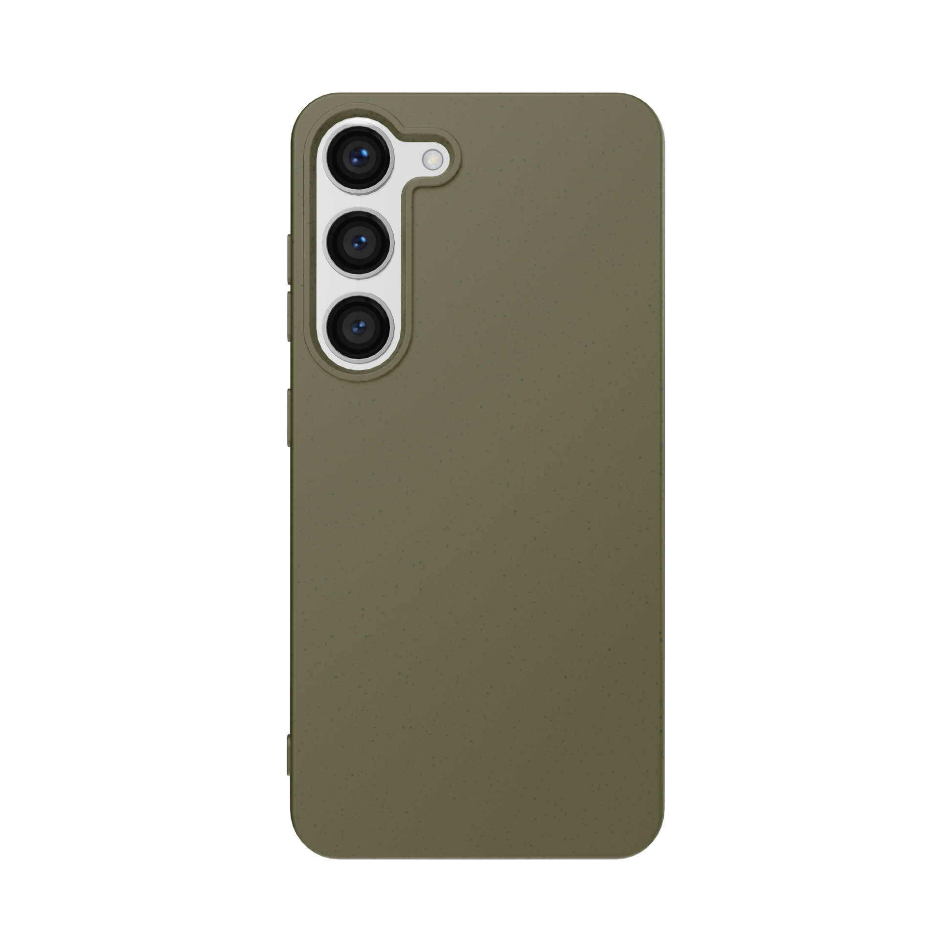 A green, solid color Samsung phone case with a raised rim  design  and a textured matte surface
