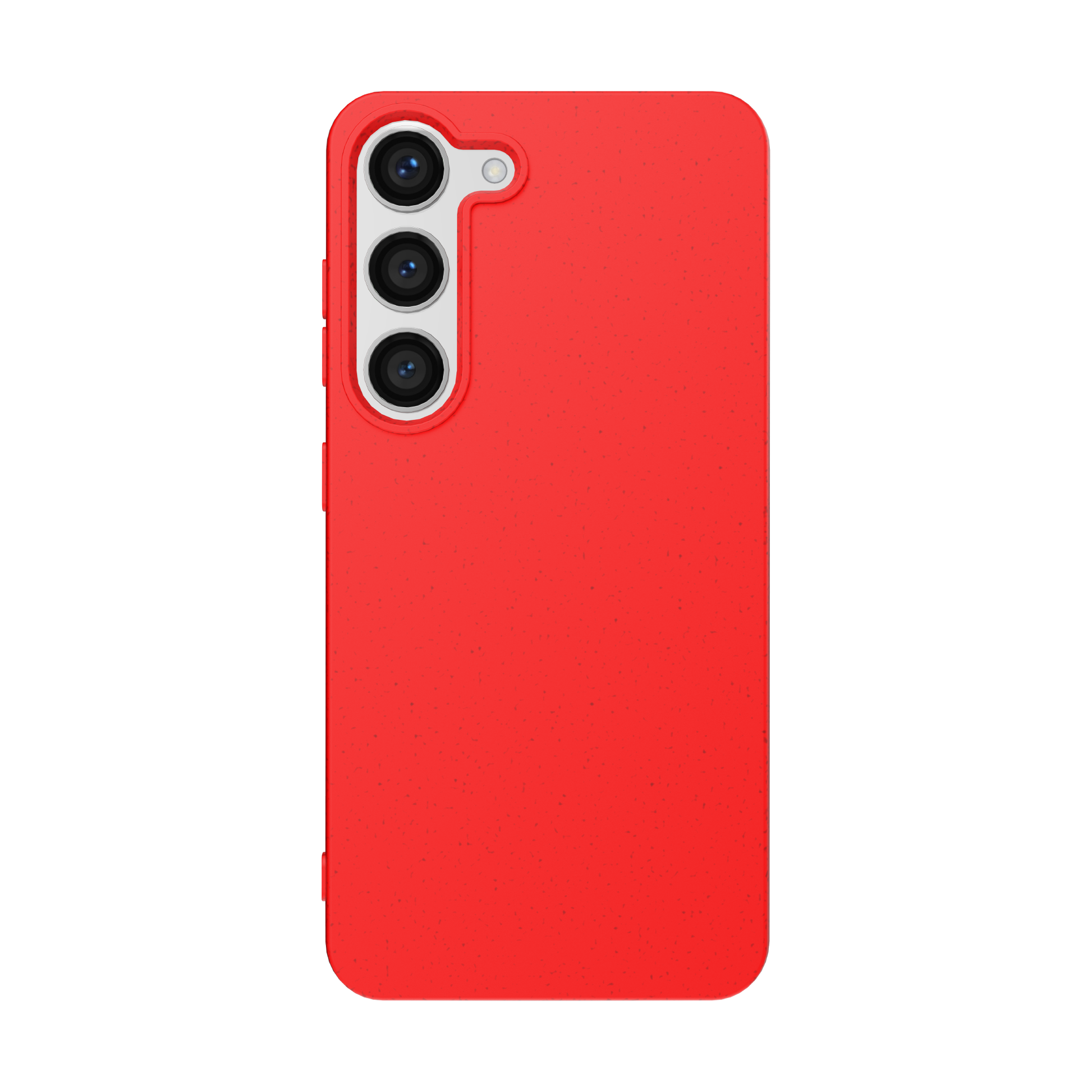 A red, solid color Samsung phone case with a raised rim  design  and a textured matte surface
