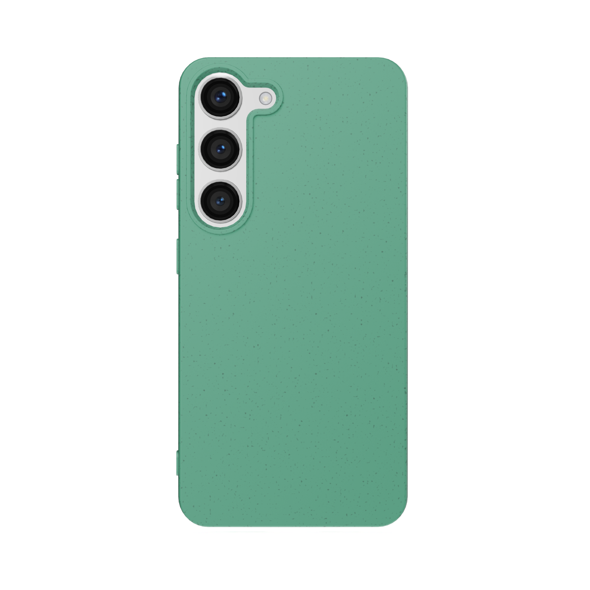 A green, solid color Samsung phone case with a raised rim  design  and a textured matte surface