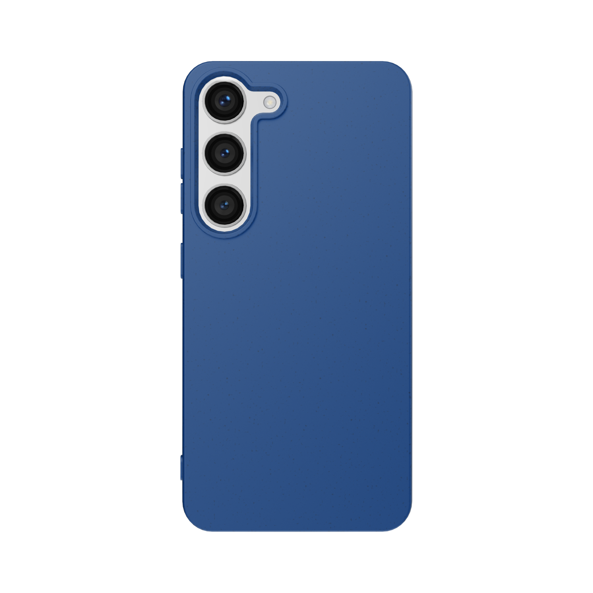 A blue, solid color Samsung phone case with a raised rim  design  and a textured matte surface