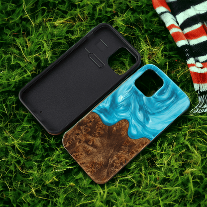 Wood and Resin iPhone Case - Blue Topaz - Tallpine | Sustainable and Eco-Friendly Phone Cases - Blue Wood