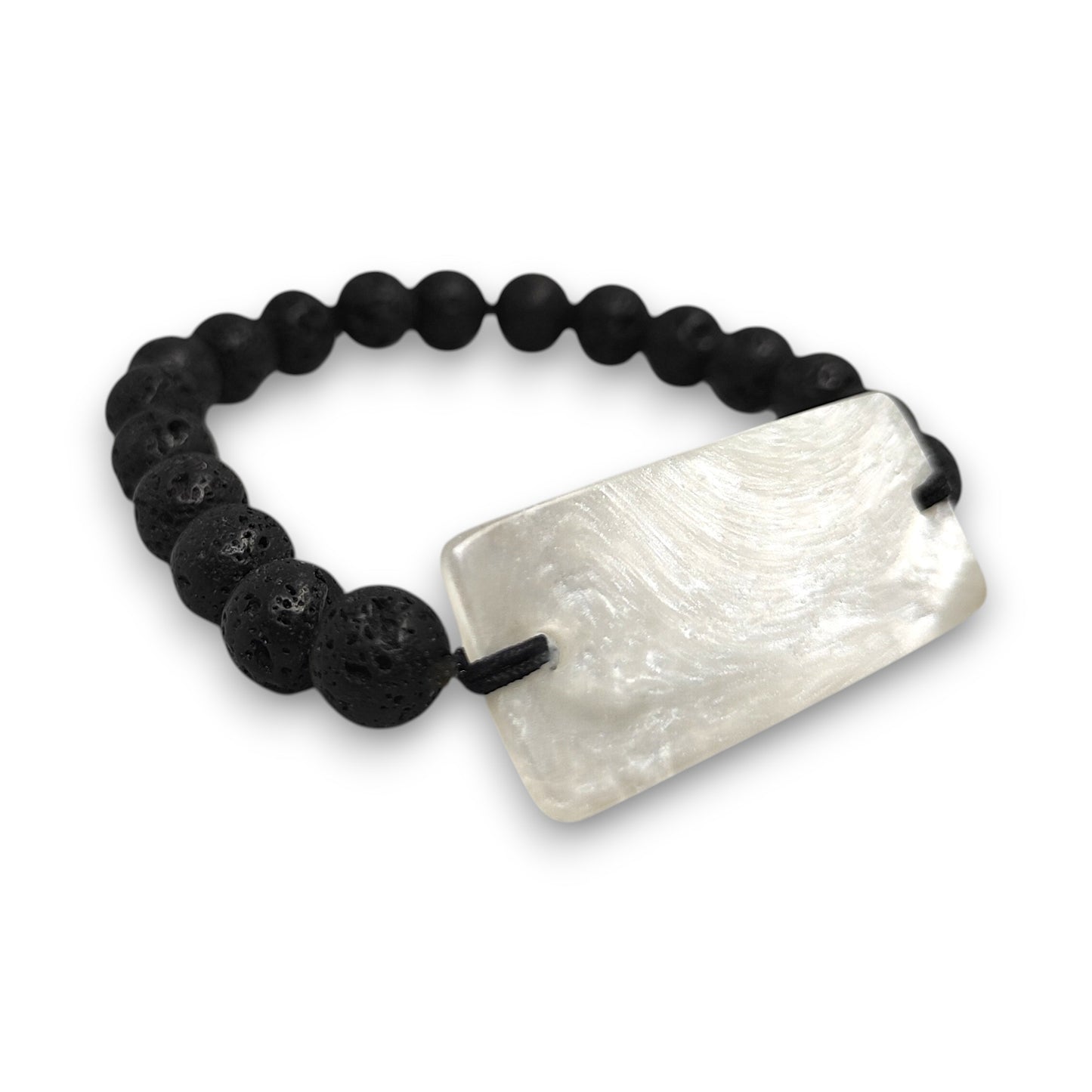 Lava Stone Resin Bracelet - Pearl White