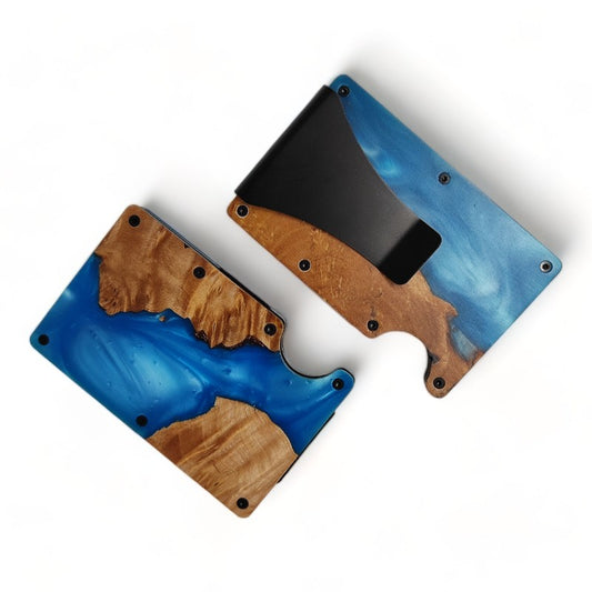 Wood and Resin Card Holder Wallet Sapphire Blue - Tallpine Cases | Sustainable and Eco-Friendly - card holder